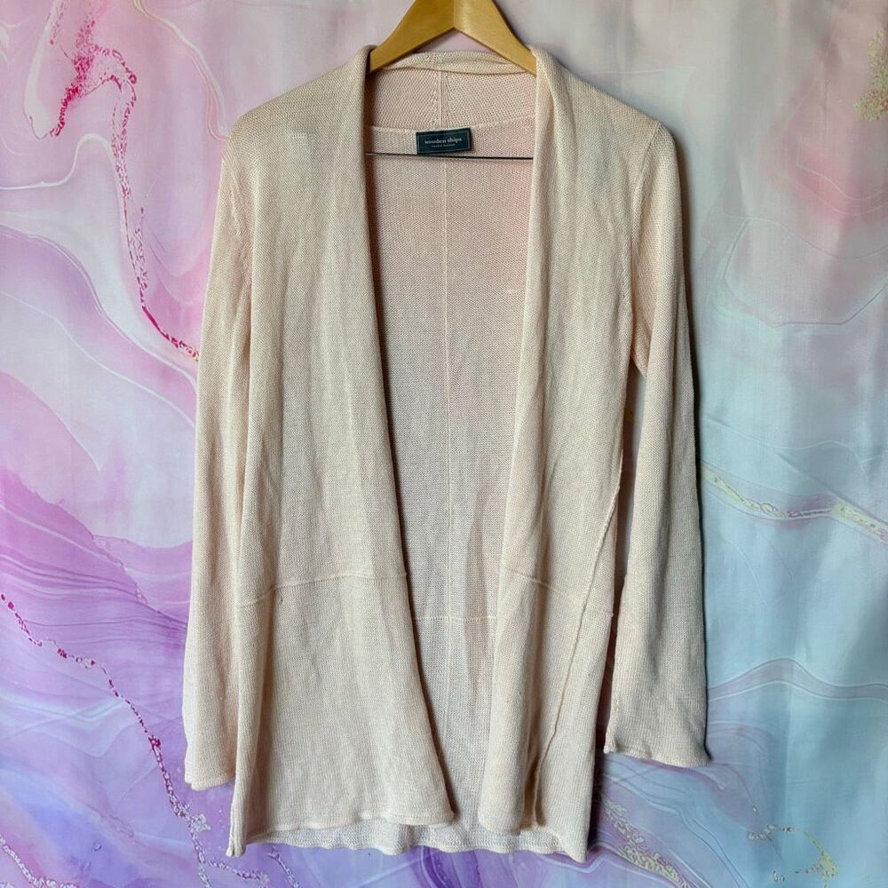 Wooden Ships S/M Peach Pink Knit Open Cardigan Boardwalk Preppy Luxury FLAW